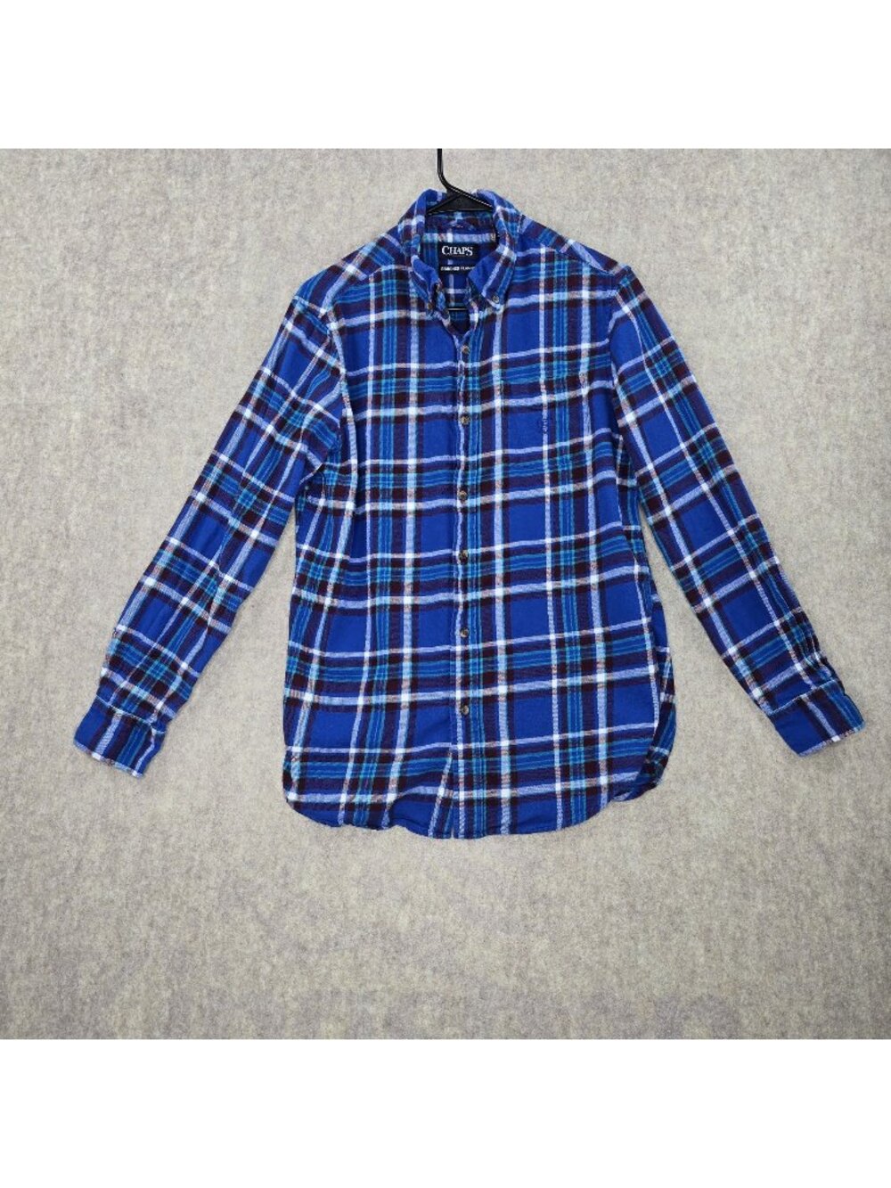 Chaps Men’s Brushed Flannel Plaid Blue/Burgundy Long Sleeve Shirt Size S